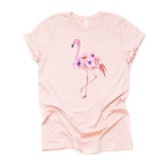 Flamingo Tee, Super Cute Watercolor Flamingo with Flowers Design on premium unisex shirt, 2 color choices, 2X, 3X, 4X, plus sizes available