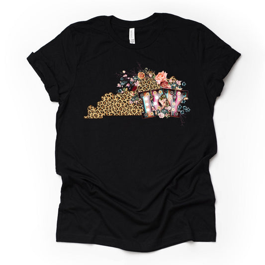 Kentucky Tee, Super Cute Leopard Print Kentucky Design on premium Bella + Canvas unisex shirt, 3 color choices, plus sizes available