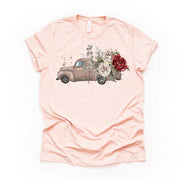 Vintage Rose Gold Truck and Flowers, Retro Truck and Flowers Design, premium unisex shirt, 3 color choices, 2X, 3X, 4X, plus sizes available