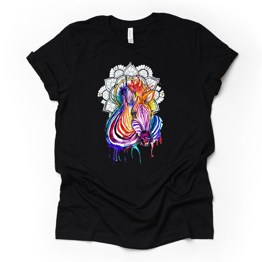 Gorgeous Watercolor Zebra, Colorful Zebra Mandala, Neon Zebra Design on premium unisex shirt, 2 color choices, 2X, 3X, 4X, plus sizes