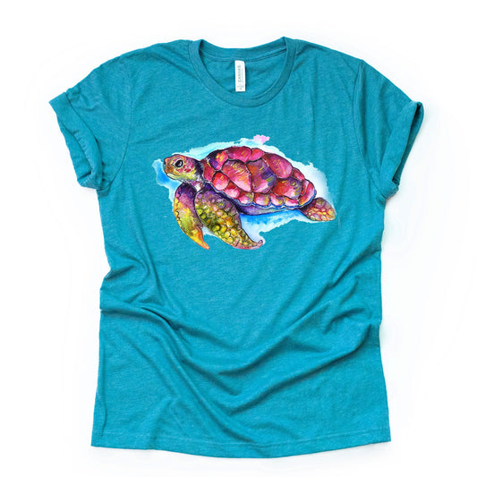 Gorgeous Watercolor Sea Turtle, Colorful Sea Turtle, Neon Sea Turtle Design on premium unisex shirt, 2 color choices, 2X, 3X, 4X, plus sizes