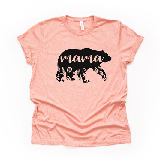 Mom Shirt, Gift for Mom for Mother's Day, Cute Floral Mama Bear Design on premium unisex shirt, 3 color choices, 2X, 3X, 4X, plus sizes