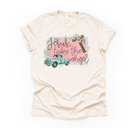 Christian Tee, Vintage Truck, Jesus Take The Wheel Old Blue Truck design on premium unisex shirt, 2 color choices, 2X, 3X, 4X, plus size