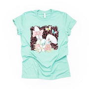 Easter tee, Super Cute Easter Bunny Ears on Pink Leopard Design on premium unisex shirt, 3 color choices, 2X, 3X, 4X, plus sizes available