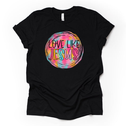 Christian Love Tee, Love Like Jesus Bright Design on premium unisex shirt, 2 color choices, 2X, 3X, 4X, plus sizes available