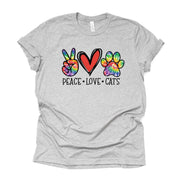 Cat Shirt, Peace, Love, Cats, PEACE LOVE CATS tie dye design on premium unisex shirt, 2 color choices, 2X, 3X, 4X, plus sizes available
