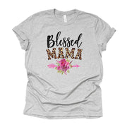 Blessed Mama, Cute Blessed Mama with Leopard Print and Flowers Design on premium Bella + Canvas unisex shirt, 2X, 3X, 4X, plus sizes