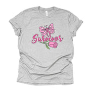 Breast Cancer Awareness, Breast Cancer Survivor Pink Rose and Butterfly on premium Bella + Canvas unisex shirt, 3 color choices, plus sizes