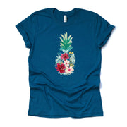 Summer Pineapple Tee, Watercolor Floral Pineapple with Green Crown Design on premium unisex shirt, 2 color choices, plus sizes available