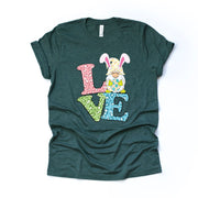 Easter Tee, Cute LOVE in Leopard Print and a Gnome Easter Design, premium unisex shirt, 2 color choices, 2X, 3X, 4X, plus sizes available