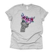 Ostrich Tee, Cute Ostrich Drawing with Watercolor Flowers Design, premium unisex shirt, 3 color choices, plus sizes available
