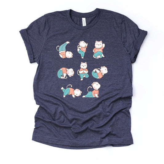Cat Yoga Shirt, Cute Cats in a Row, Cats Doing Yoga design on premium unisex shirt, 2 color choices, 2X, 3X, 4X, plus sizes available