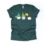 St Patrick's Day Tee, Cute St Patrick Gnomes Stripes and Dots Design, premium unisex tee, 2 color choices, 2X, 3X, 4X, plus sizes available
