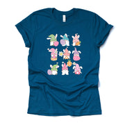 Easter Tee, Super Fun Easter Gnomes in a Row, Easter Gnomes Design, premium unisex shirt, 2 color choices, 2X, 3X, 4X, plus sizes available