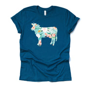 Spring Floral Tee, Super Cute Floral Print Cow, Floral Cow Design on premium unisex shirt, 2 color choices, 2X, 3X, 4X, plus sizes available