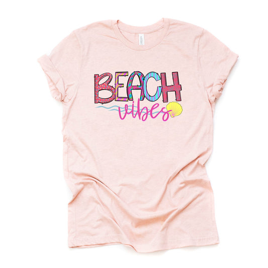 Beach Life, Super Fun Beach Vibes with Patterns Design on premium Bella + Canvas unisex shirt, 2 color choices, plus sizes available
