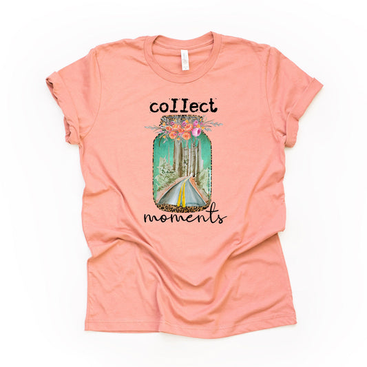 Collect Moments Mason Jar with Flowers Design, premium Bella + Canvas unisex shirt, 3 color choices, 2X, 3X, 4X, plus sizes available