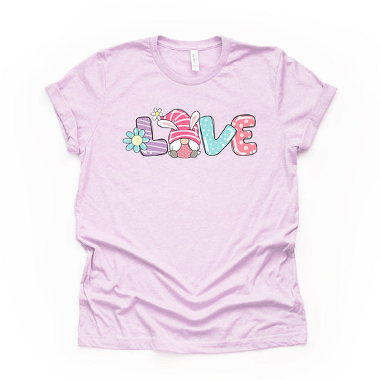 Easter Tee, LOVE Easter Bunny Gnome with Bunny Ears Design, premium unisex shirt, 2 color choices, 2X, 3X, 4X, plus sizes available