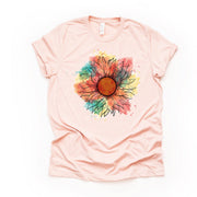 Sunflower Tee, Beautiful Watercolor Multi color Sunflower Design on premium unisex shirt, 3 color choices, 2X, 3X, 4X, plus sizes available
