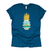 Watercolor Blue and Green Brush Strokes Pineapple with Green Crown Design on premium unisex shirt, 2 color choices, plus sizes available