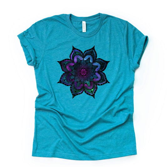 Purple, Blue and Green Ombre Mandala, Beautiful Ombre Mandala Design on premium Bella + Canvas unisex shirt, 3 color choices, plus sizes