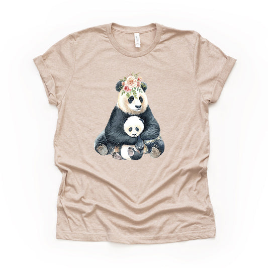 Watercolor Panda and Baby, Panda Bear and Baby, Great Gift For Mom Design on premium Bella + Canvas unisex shirt, plus sizes, baseball
