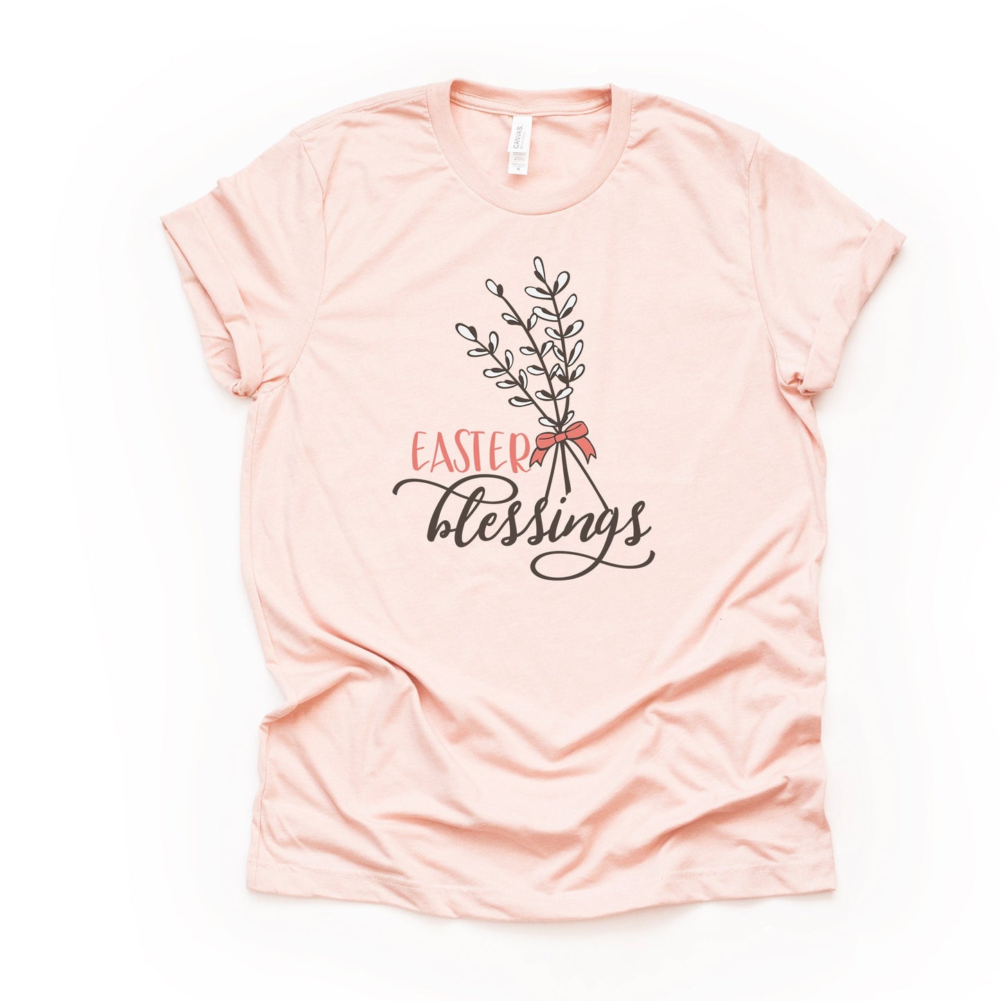 Easter Christian Tee, Cute Pussywillow Easter Blessings design on premium unisex shirt, 2 color choices, plus size