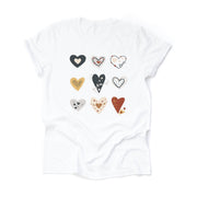 Heart Tee, Cute Boho Hearts in a Row Design on premium Bella + Canvas unisex shirt, 2 color choices, plus sizes available