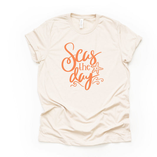 Beach Life, Seas The Day, Funny Cruise Tee, Beach Shirt Design on premium Bella + Canvas unisex shirt, 2 color choices, plus sizes available