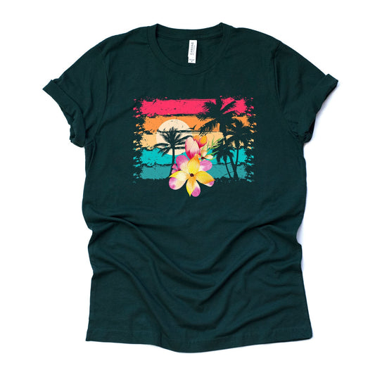 Beach Life, Fun Palm Tree Silhouette Beach Tee Design on premium Bella + Canvas unisex shirt, 2 color choices, plus sizes available