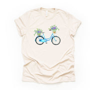 Summer Shirt, Cute Watercolor Blue Bike with Flower Baskets premium unisex shirt, 3 color choices, 2X, 3X, 4X, plus sizes available