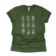 Cactus Tee, Super Cute Rows of Cacti Design, premium Bella + Canvas unisex shirt, 3 color choices, 2X, 3X, 4X, plus sizes available