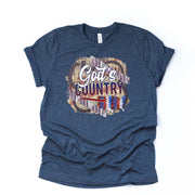 Patriotic Tee, Beautiful God's Country USA Design on premium unisex shirt, 3 color choices, plus sizes available