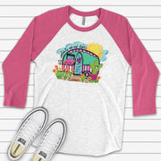 This World Is Not My Home, Cute Camper Raglan, World Is Not My Home Just Camping Design, premium Raglan 3/4 sleeve shirt, plus size, 2X, 3X