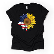 Patriotic Tee, Patriotic Sunflower Yellow, Red, White and Blue Design on premium unisex shirt, 3 color choices, plus sizes available
