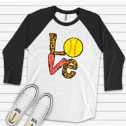Softball Raglan, Super Fun LOVE Softball Raglan, Softball Mom, Love Softball Design on premium Raglan 3/4 sleeve shirt, plus size, 2X, 3X