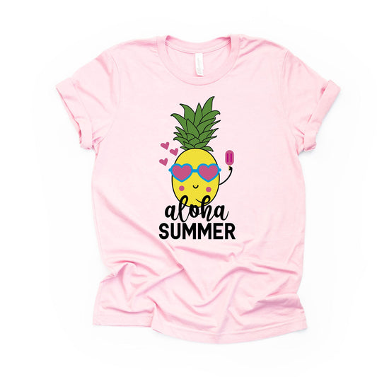 Summer Shirt, Super Cute Aloha Summer Pineapple Design on premium Bella + Canvas unisex shirt, 2 color choices, plus sizes available