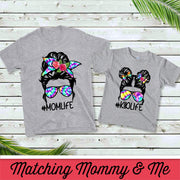 Matching Mommy and Me Shirts, Messy Bun Mom and Daughter Design on premium unisex shirt, 2 color choices, 2X, 3X, 4X, plus sizes available