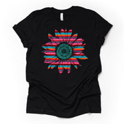 Sunflower Tee, Super Fun Serape Print Sunflower Design on premium unisex shirt, 3 color choices, 3x, 4x, plus sizes available