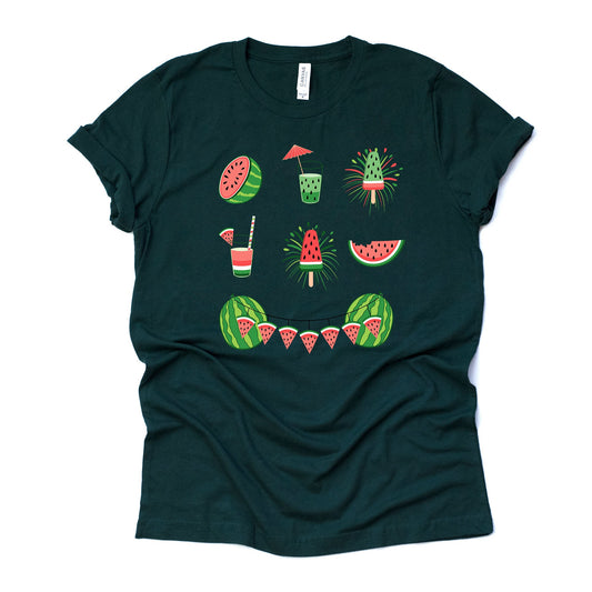 Summer Shirt, Super Cute Watermelon Art in a Row Design on premium unisex shirt, 3 color choices, 2X, 3X, 4X, plus sizes available