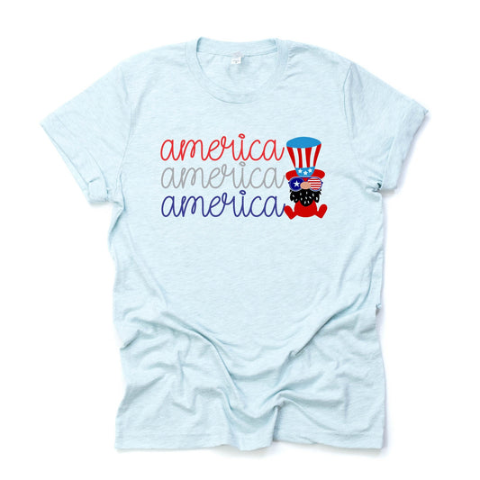 Patriotic Tee, America, Patriotic Red, White, Blue Gnome Design on premium unisex shirt, 2 color choices, plus sizes available