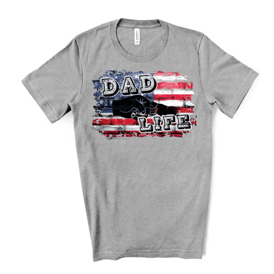 Patriotic Dad Tee, Dad Life on American Flag Design on premium unisex shirt, 4 color choices, 3x dad, 4x dad, father's day gift
