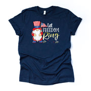 Patriotic Tee, Cute Patriotic Gnomes Let Freedom Ring Design on premium Bella + Canvas unisex shirt, 2 color choices, plus sizes available