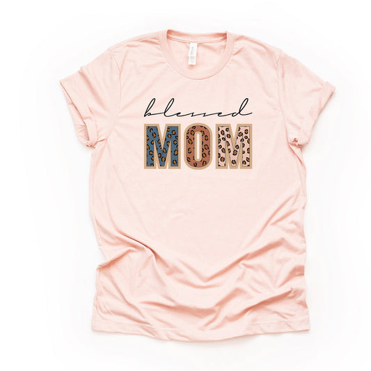 Blessed Mom, Gift for Mom, Blessed Mom with Animal Print Letters Design on premium Bella + Canvas unisex shirt, 2X, 3X, 4X, plus sizes