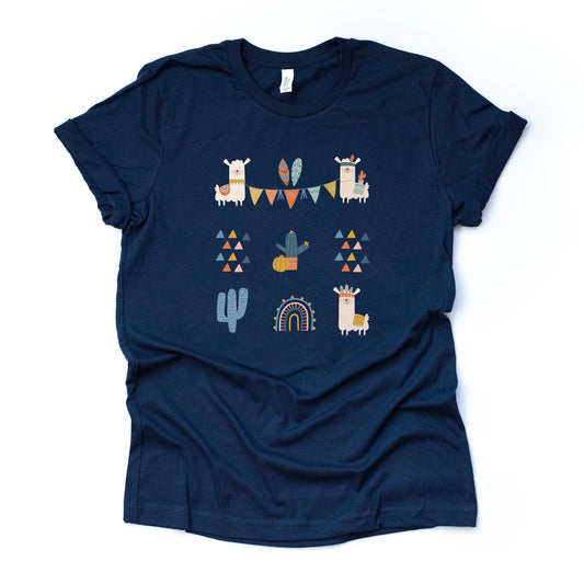 Boho Llama Tee, Super Cute Boho Llama, Cactus and Rainbow Design on premium unisex shirt, 2 color choices, 2X, 3X, 4X, plus sizes