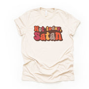 Funny Funny Christian Tee, 70s Style Not Today Satan Design on premium unisex shirt, 3 color choices, plus sizes, 3X, 4X