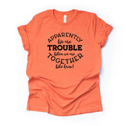 Group Matching Tees, Apparently We Are Trouble When We Get Together Design on premium unisex shirt, 3 color choices, 2X, 3X, 4X, plus