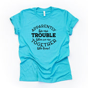 Group Matching Tees, Apparently We Are Trouble When We Get Together Design on premium unisex shirt, 3 color choices, 2X, 3X, 4X, plus