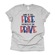 Patriotic Tee, Home of the Free Because of the Brave Print Striped Design on premium unisex shirt, 3 color choices, plus sizes available