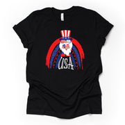 Patriotic Tee, Uncle Sam Gnome on Red, White and blue Rainbow Design on premium unisex shirt, 3 color choices, plus sizes available